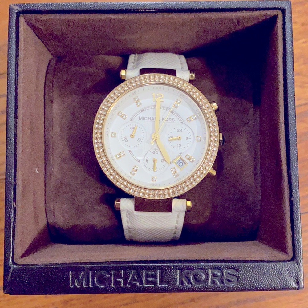 Michael Kors Parker Chronograph White & Gold Watch
